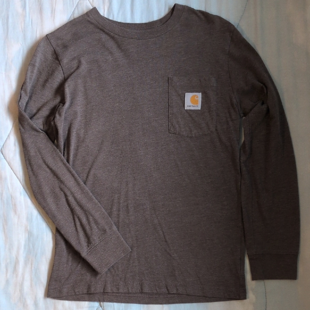 Carhartt Boys  Heather Brown Long Sleeve Pocket Tee (M 10-12)
